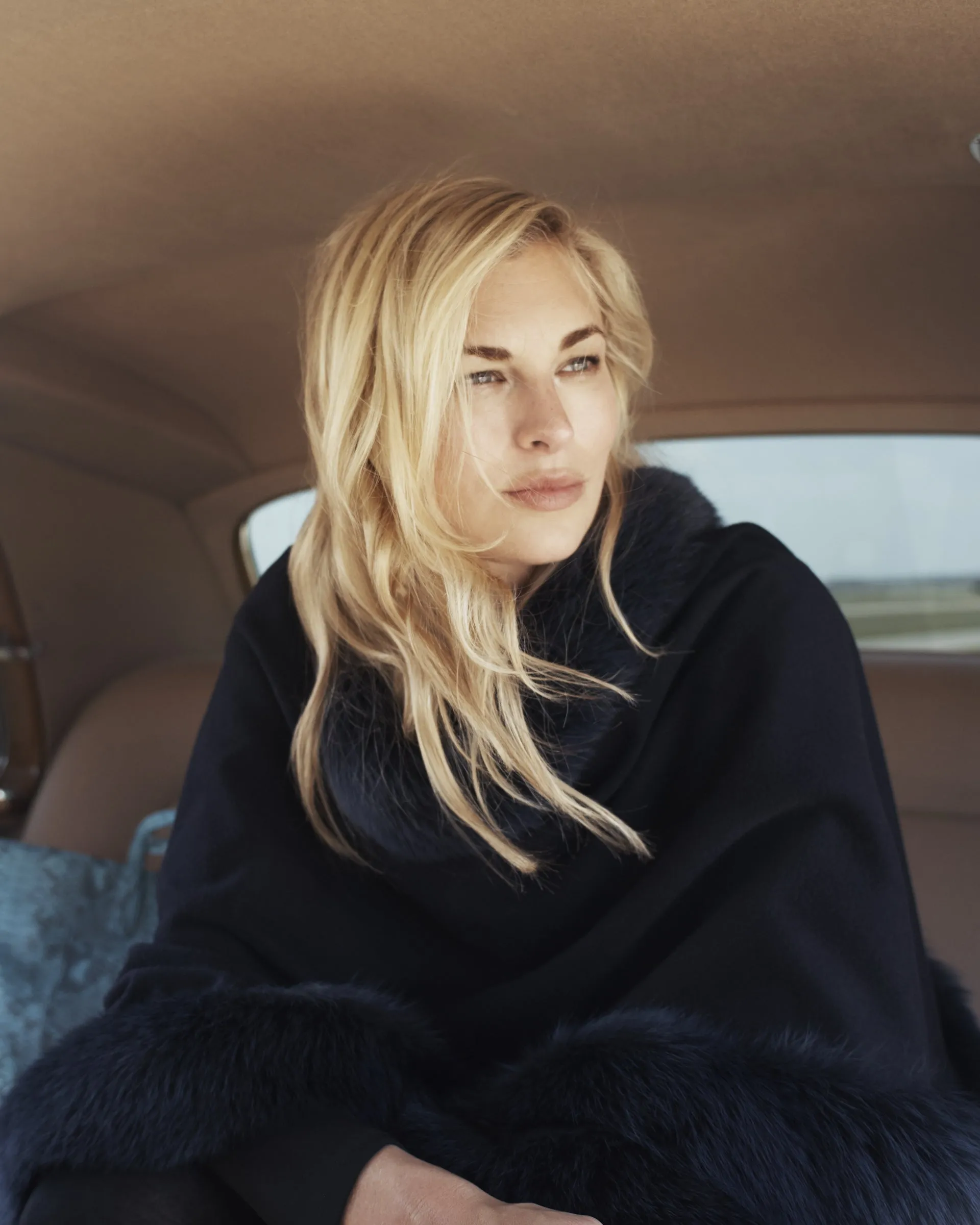 Black Cervinia Fur Trimmed Cashmere Cape Classic Length