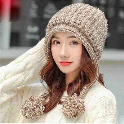 Cable Knit Peruvian Earflap Casual Warm Knitted Winter Beanie