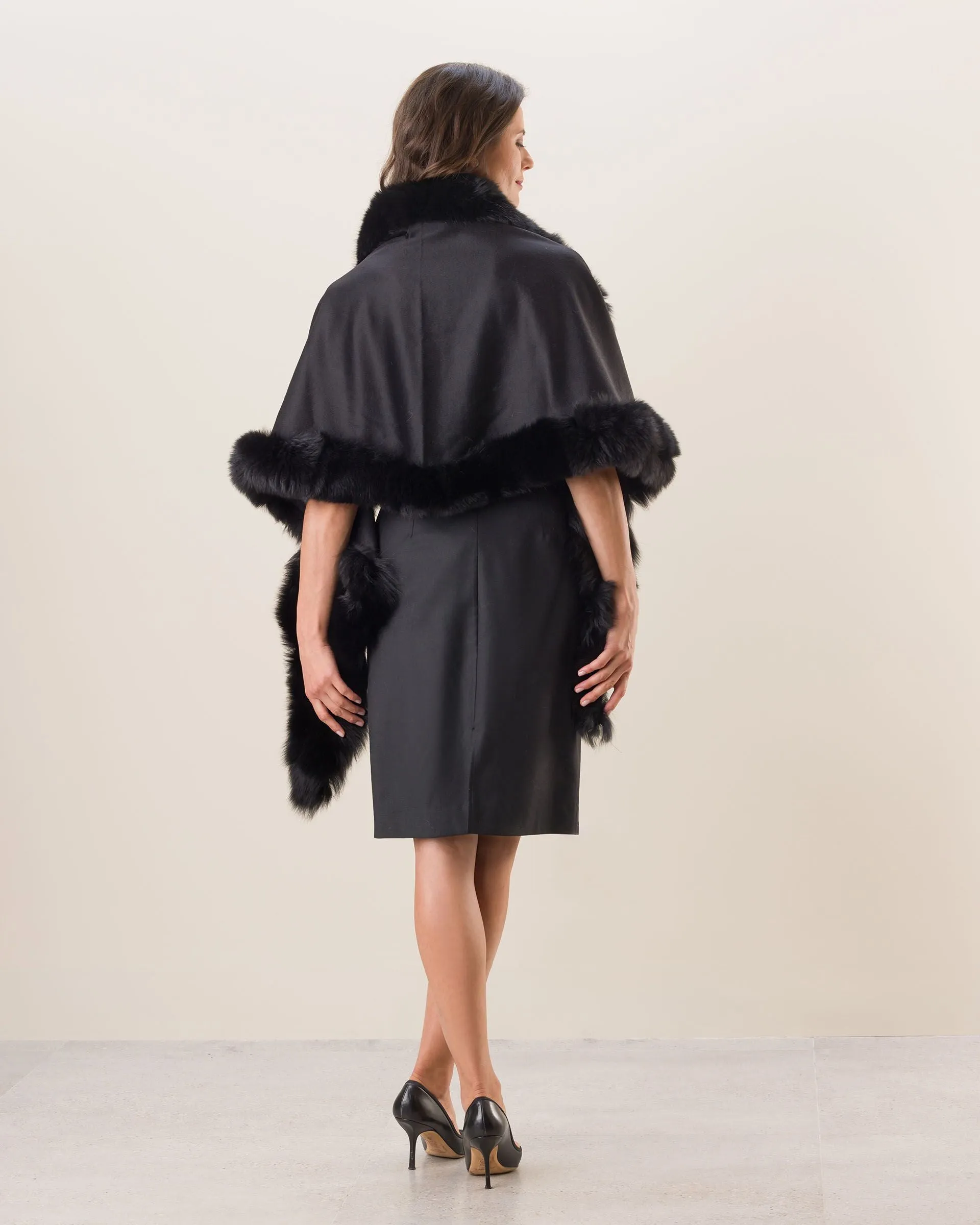 Capri Fur Trimmed Cashmere Shawl