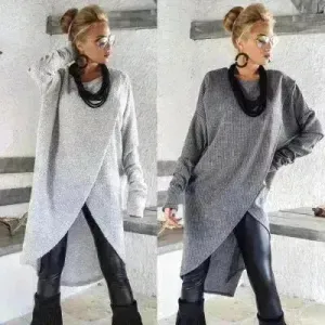 New Fashion Autumn Winter Front Split Sweater Tunic Top Women