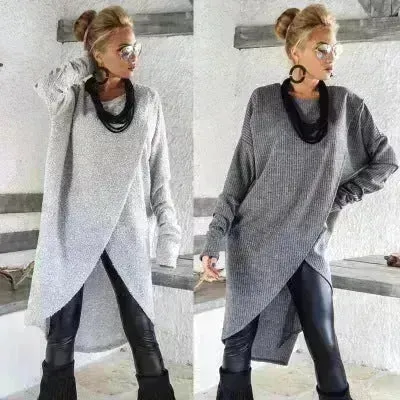 New Fashion Autumn Winter Front Split Sweater Tunic Top Women