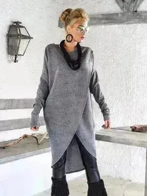 New Fashion Autumn Winter Front Split Sweater Tunic Top Women