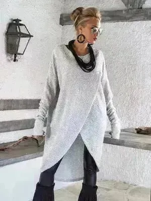 New Fashion Autumn Winter Front Split Sweater Tunic Top Women