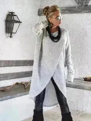 New Fashion Autumn Winter Front Split Sweater Tunic Top Women