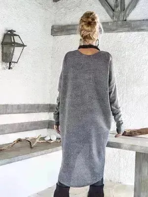 New Fashion Autumn Winter Front Split Sweater Tunic Top Women