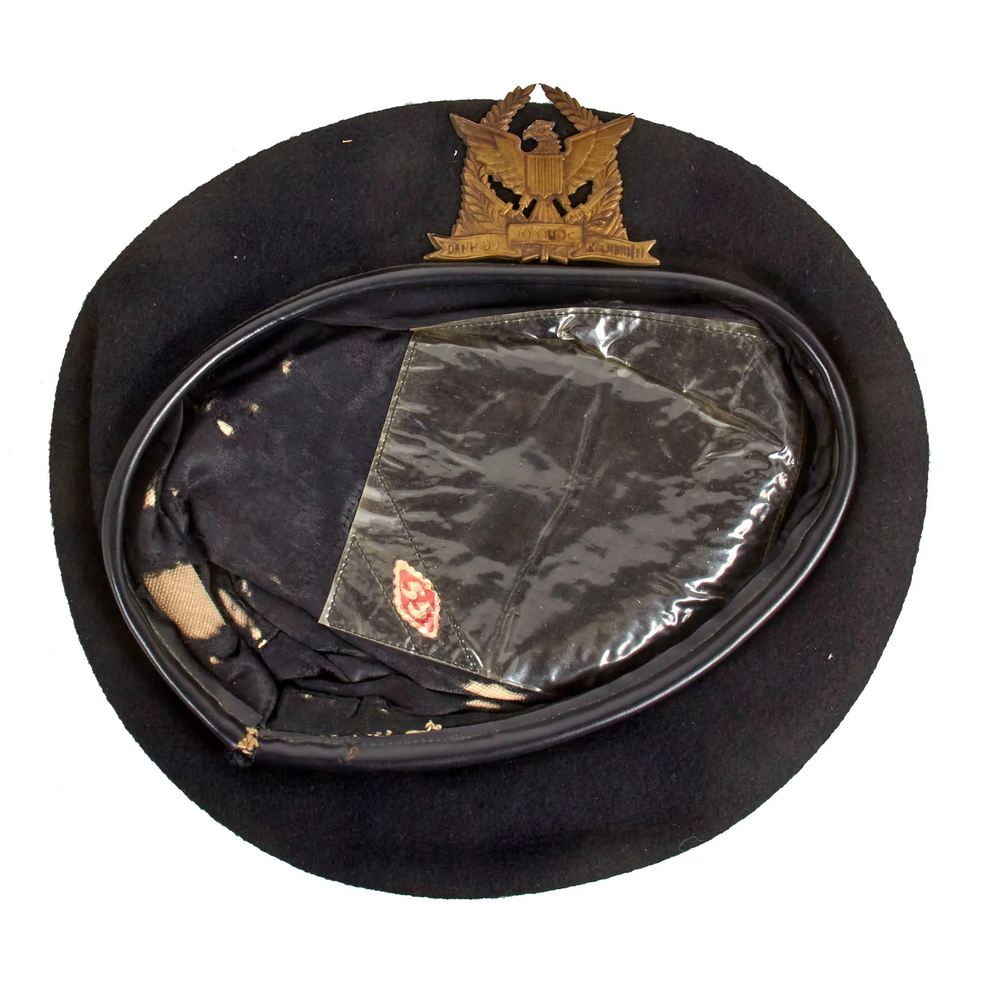 Original Vietnam War Era South Vietnamese ARVN Officer’s Black Beret With Stamped Brass Badge - Size 55