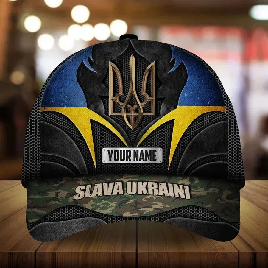 Personalized Stand With Ukraine Slava Ukraini Hat Ukraine Flag Merch 3D Baseball Cap