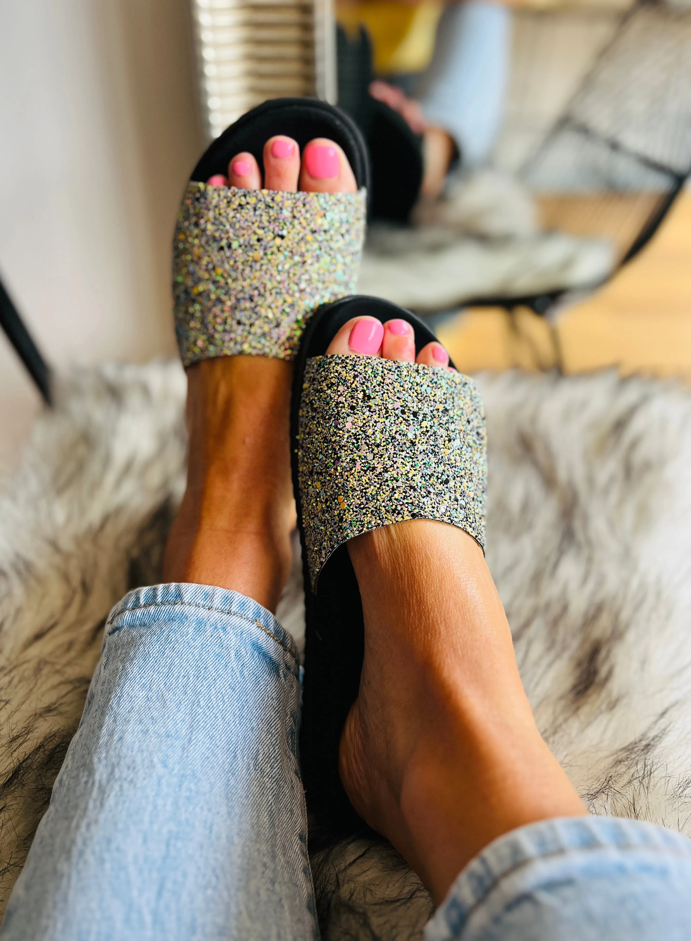 Press Sample Miley Citrus Glitter Slider sandals