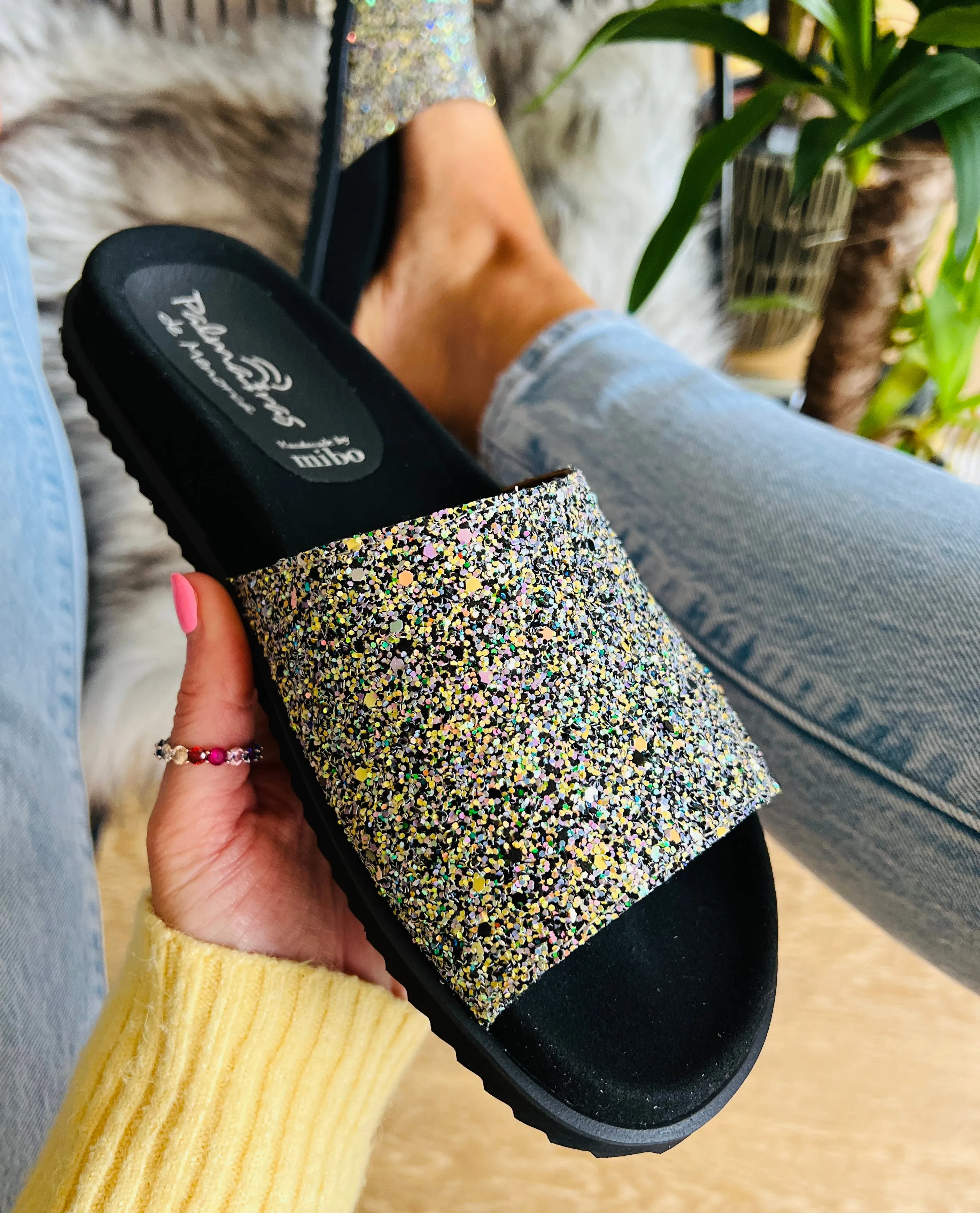 Press Sample Miley Citrus Glitter Slider sandals
