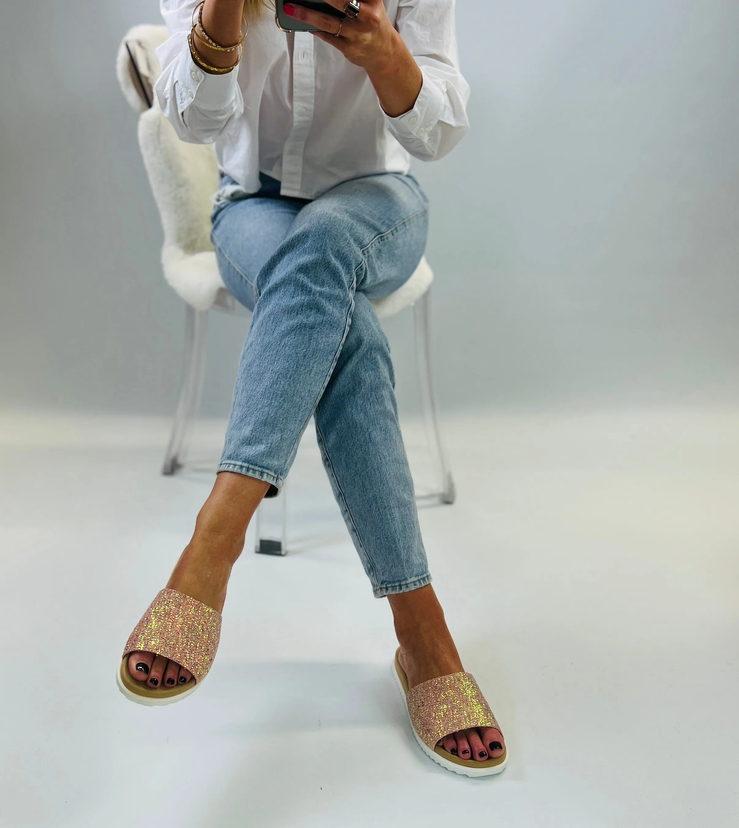 Sample Ella Glitter Slider sandals