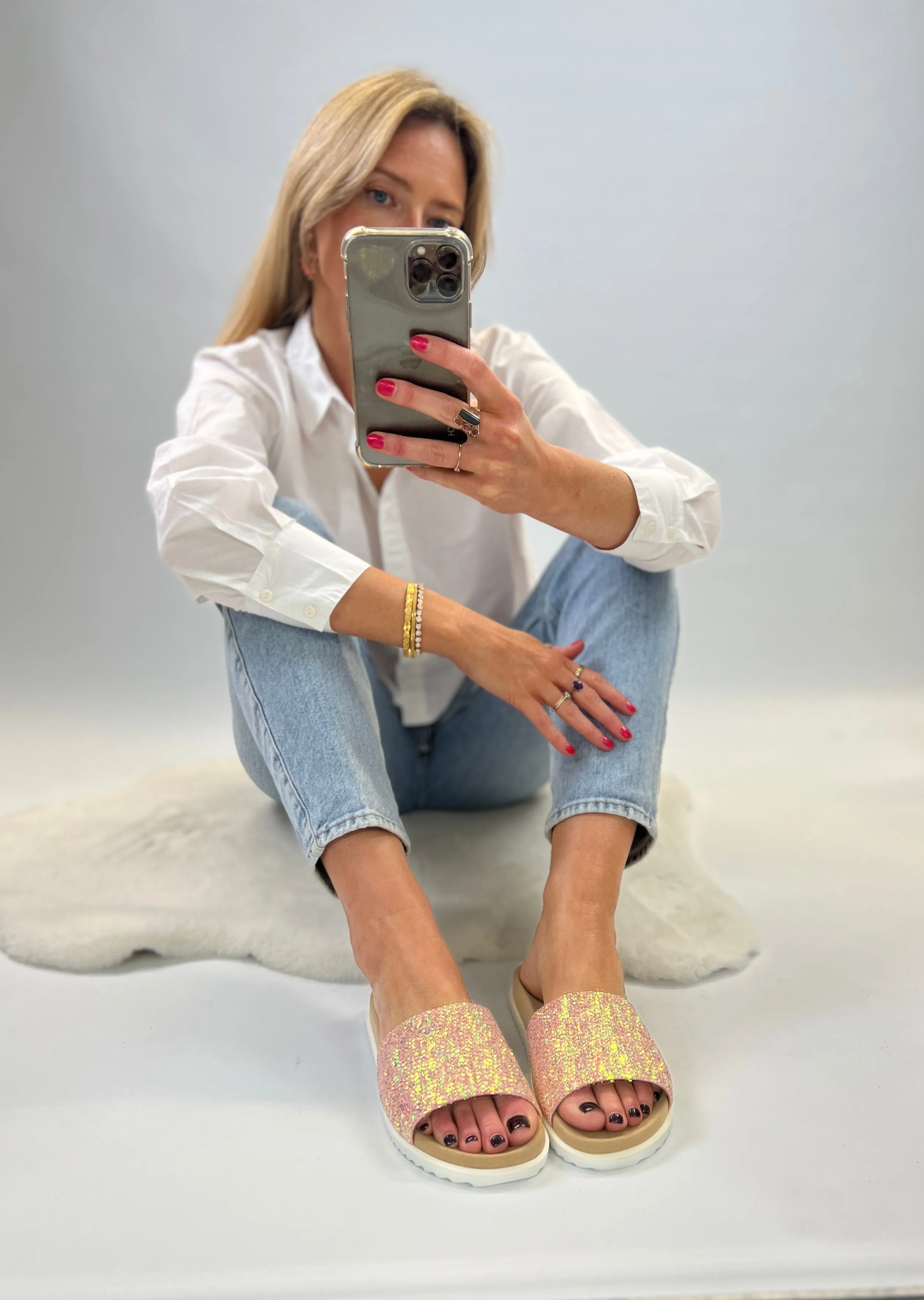 Sample Ella Glitter Slider sandals