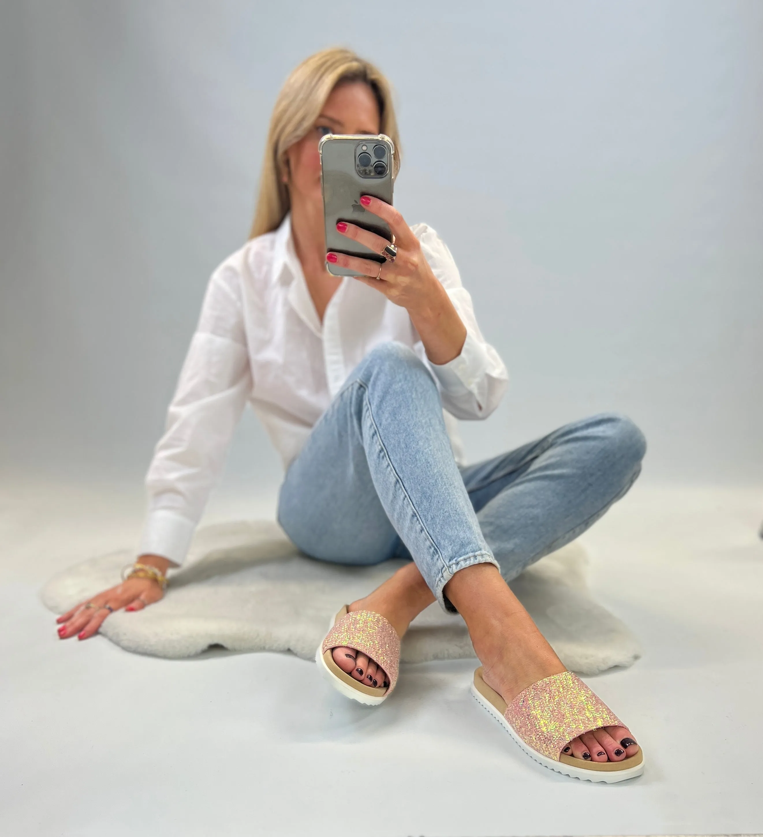 Sample Ella Glitter Slider sandals