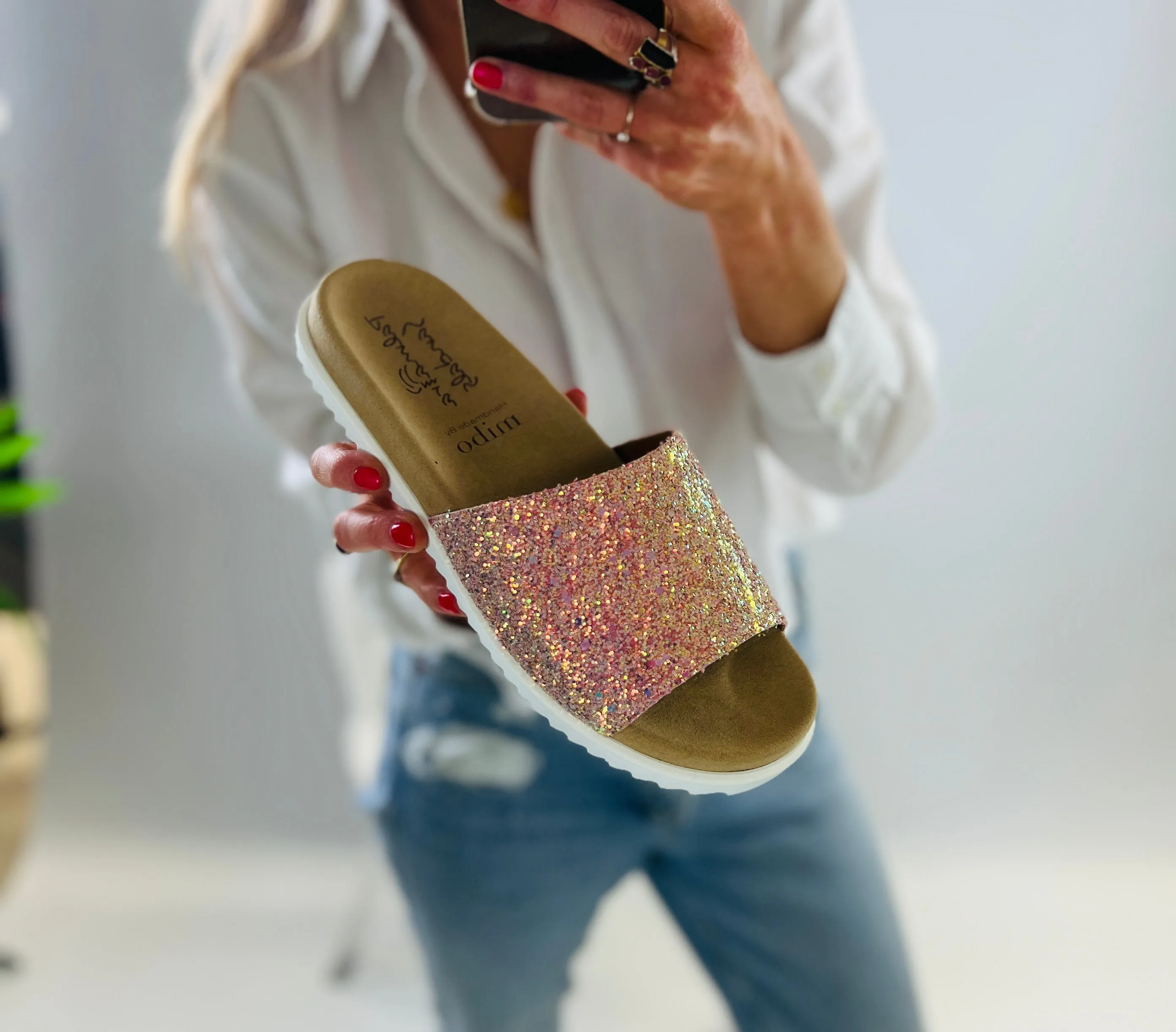 Sample Ella Glitter Slider sandals