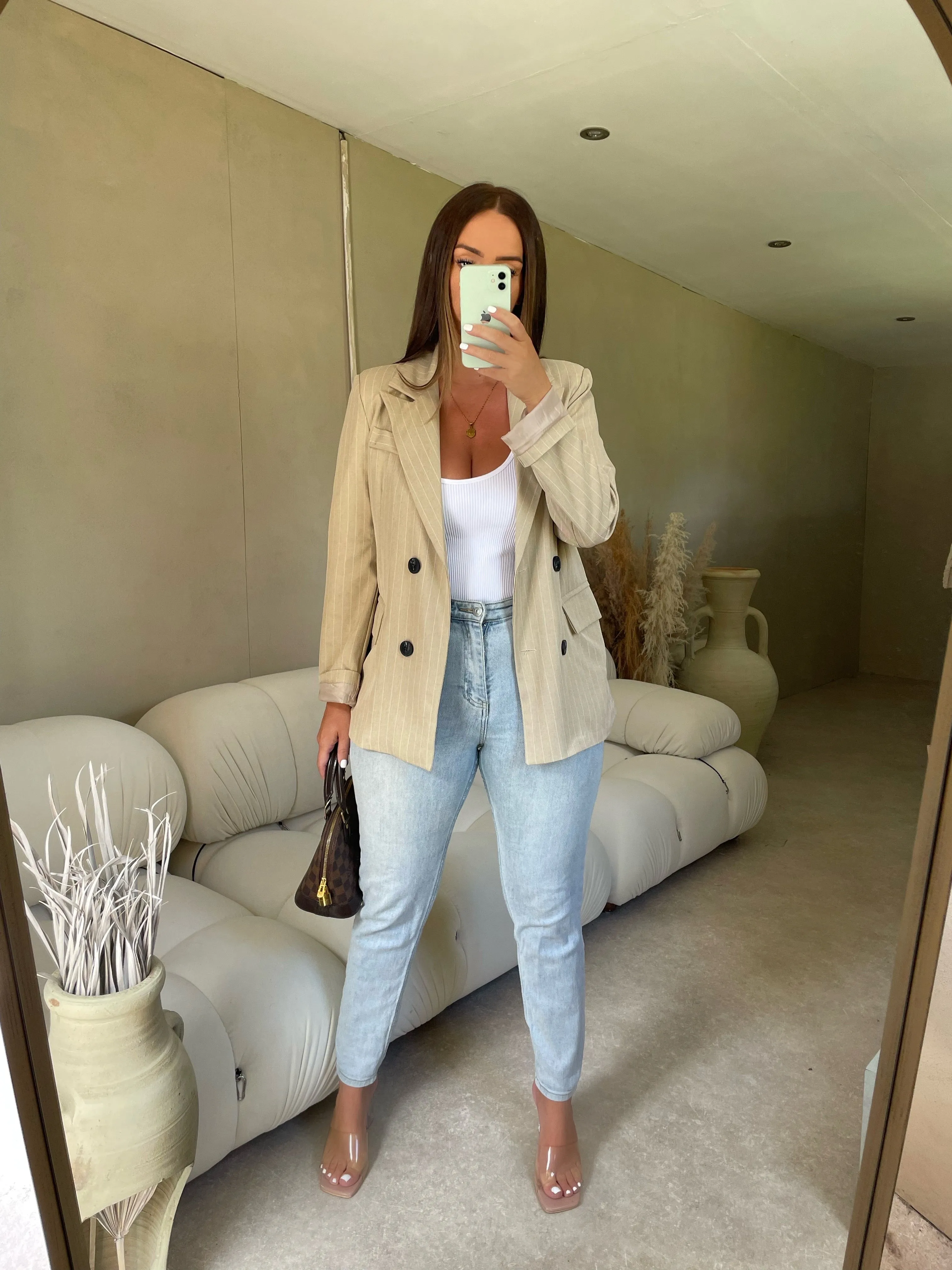 SUE PINSTRIPE BEIGE BLAZER  - no refunds/ final sale