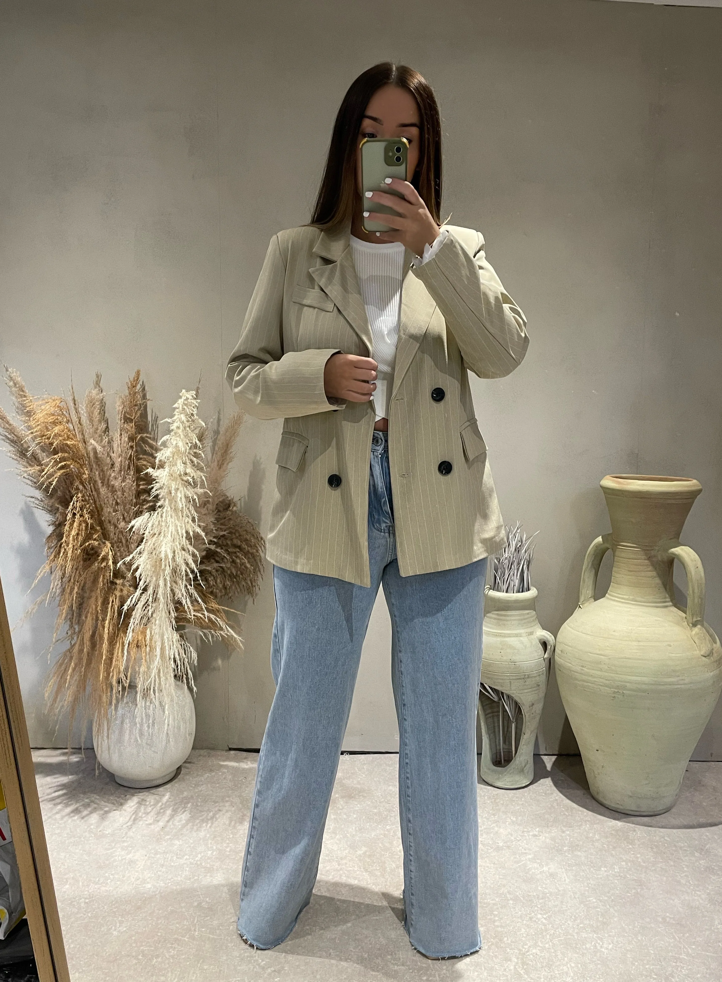 SUE PINSTRIPE BEIGE BLAZER  - no refunds/ final sale