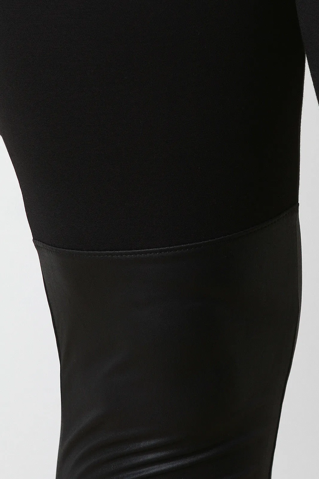 Vegan Leather Contrast Panel Basic Leggings