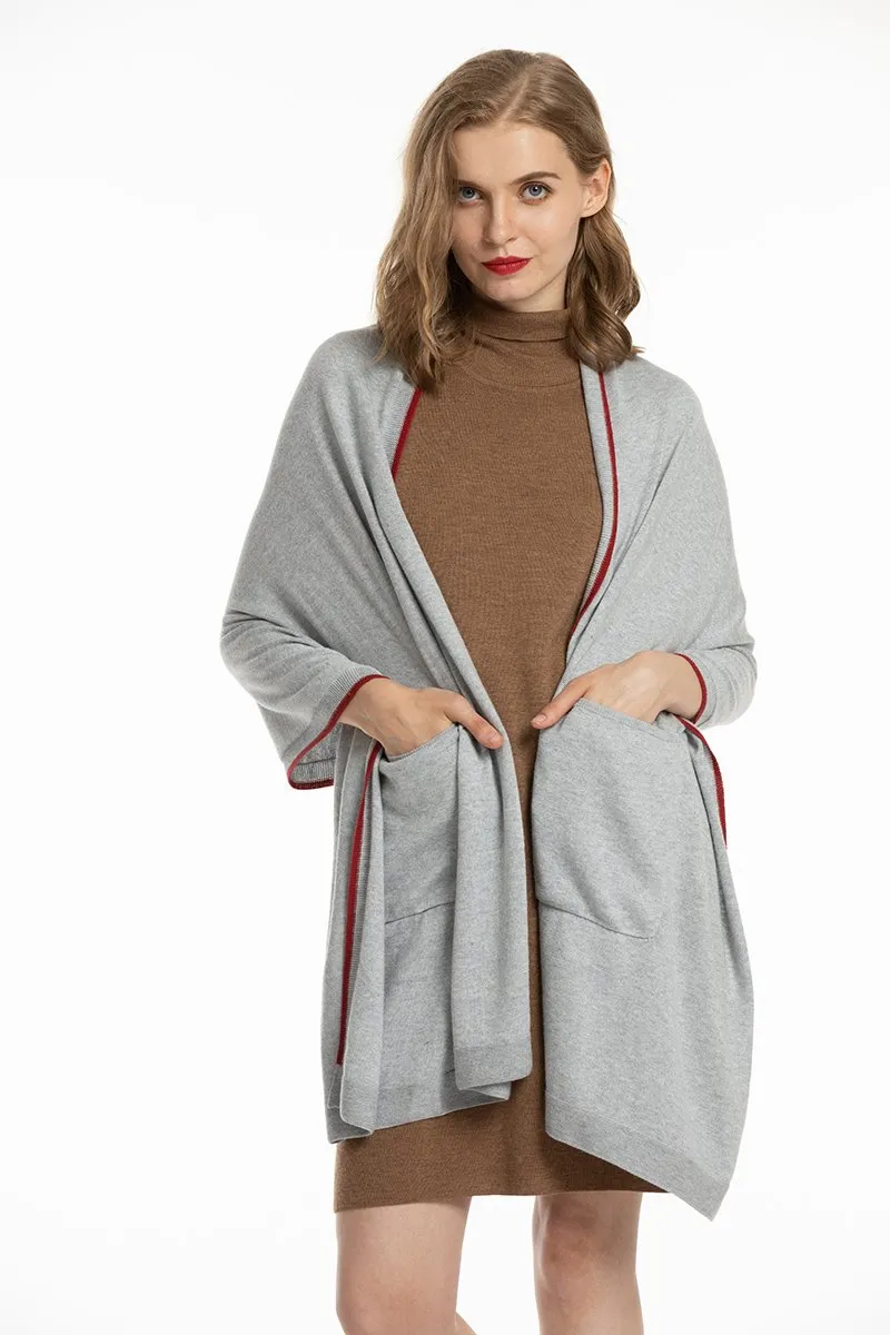 Women's Soft Knit Shawls with pockets Wool Blanket