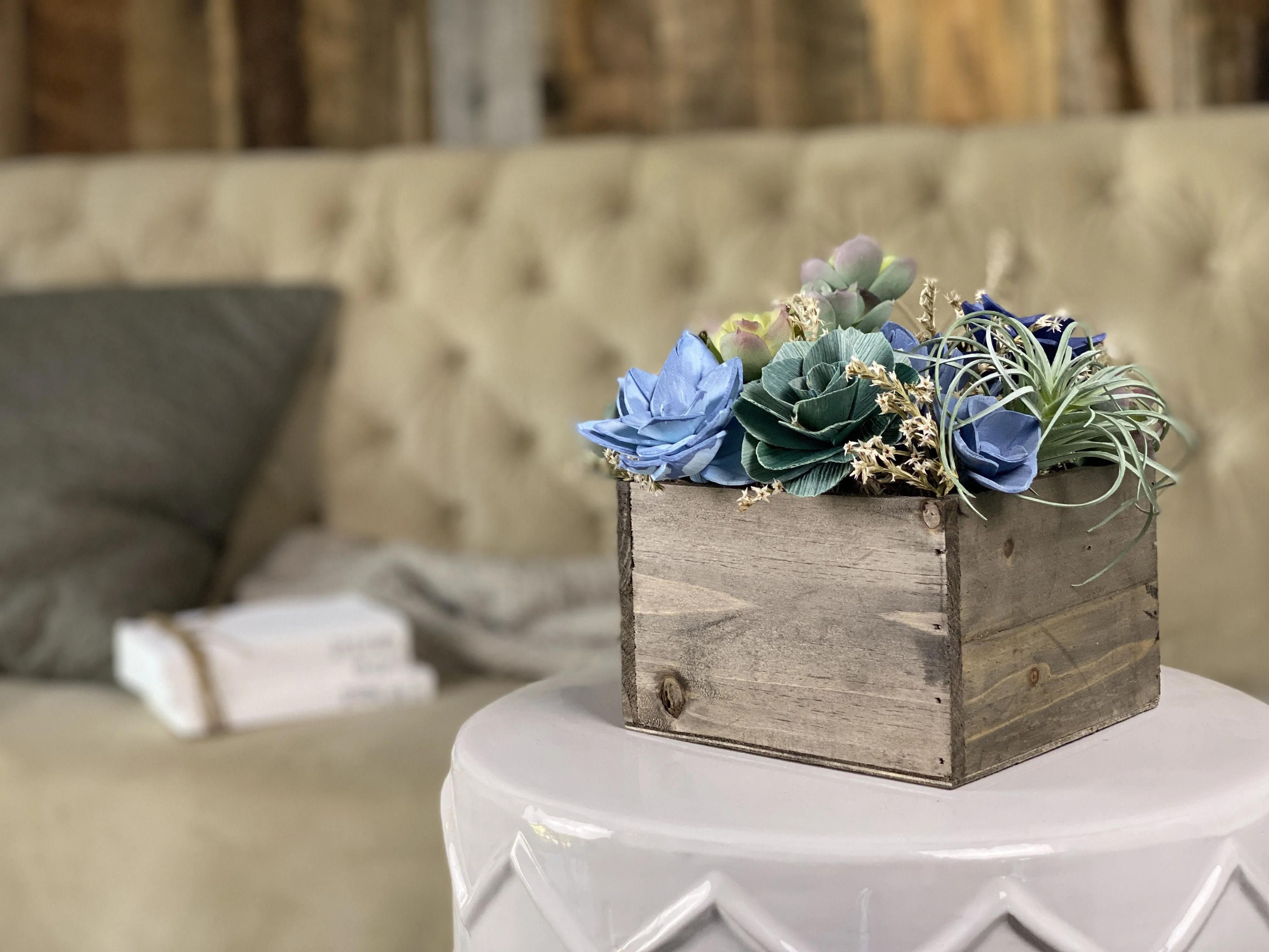 Wooden Sola Succulent Box Arrangement
